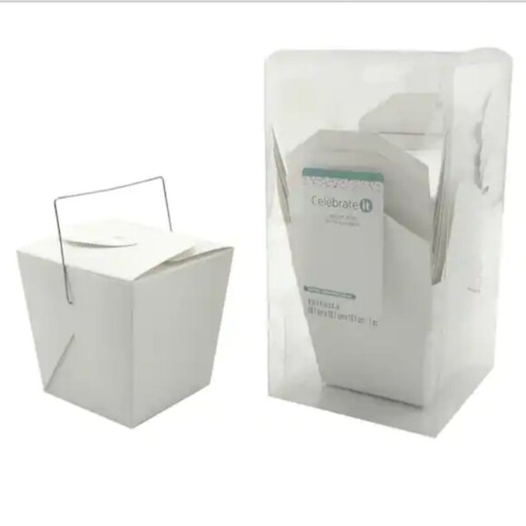 Chinese Take Out Boxes Paper Metal Handles White 4" X 4" Party Supplies qty 13 - Picture 2 of 9